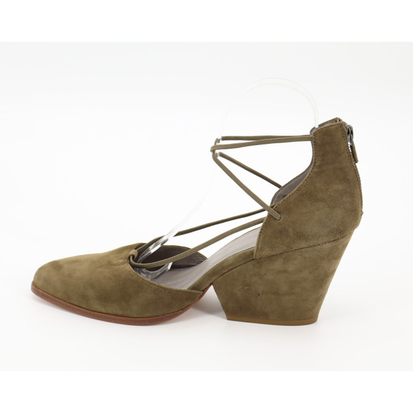 Eileen Fisher Women's Rope Ghillie Olive Green Suede Block Heels Sz 11 - Picture 5 of 8